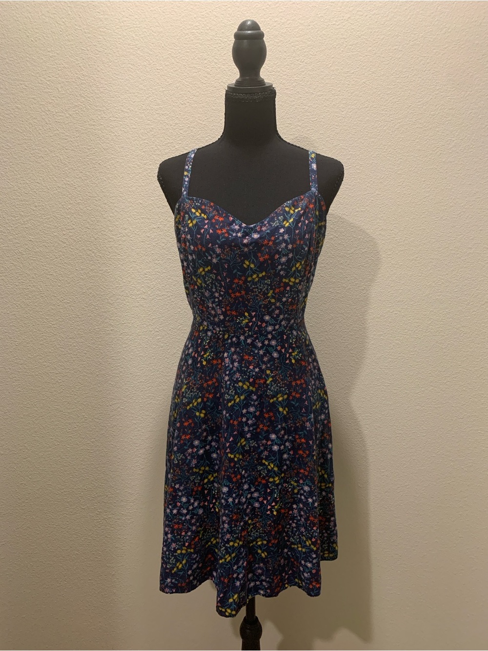 Old Navy Navy Floral Spaghetti-Strap Sundress (Size XL)